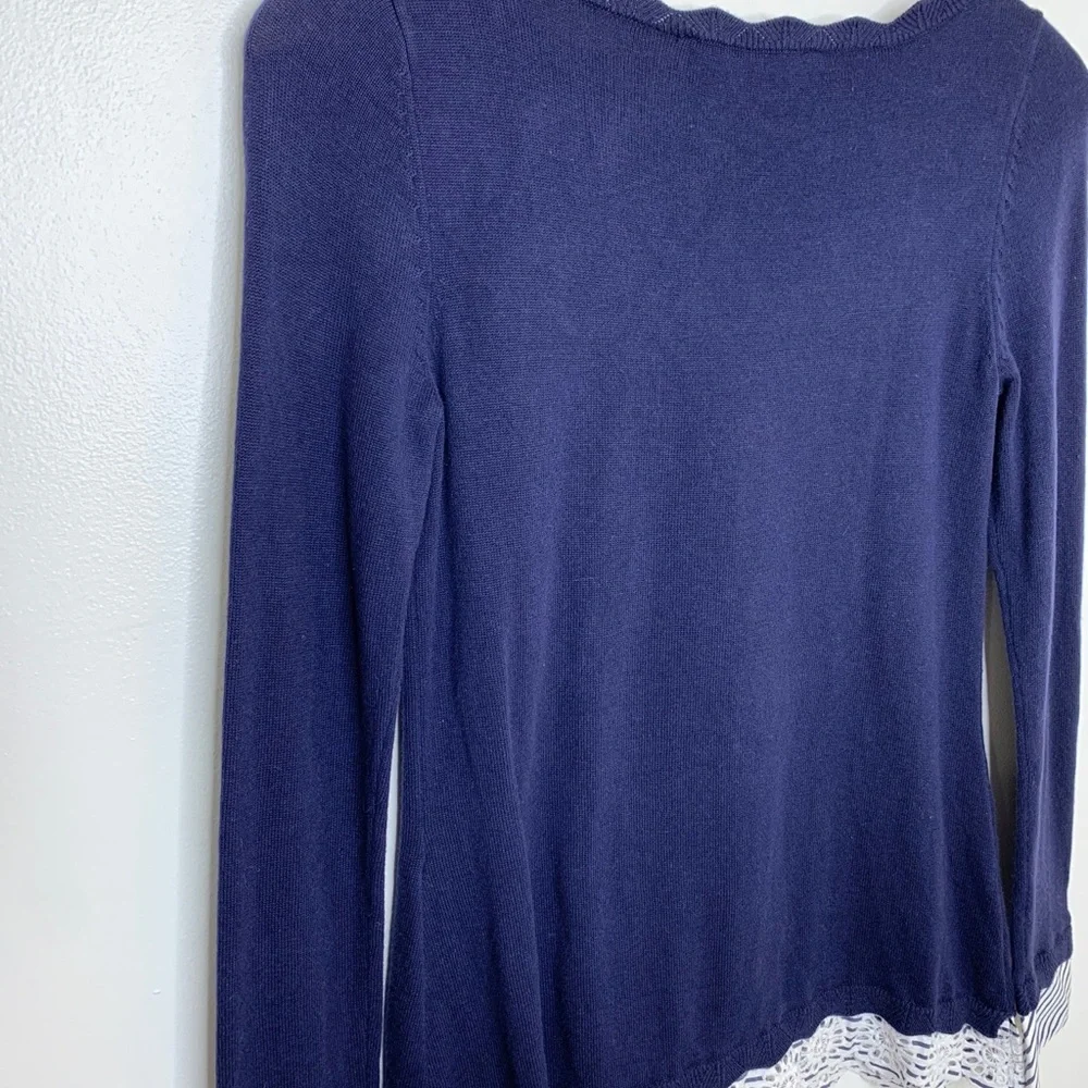 White House Black Market Navy Sweater With Stripe Trim Nautical Size XS 10% Silk